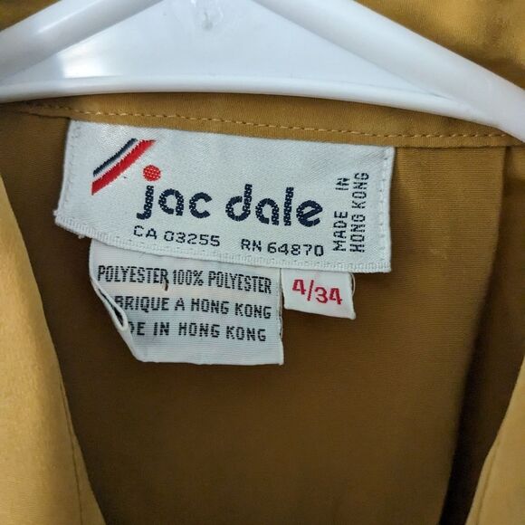 Jac Dale Vtg Blouse Womens sz 4 Mustard Yellow Silky Cuff Pleated Retro Glam 90s - Picture 3 of 12